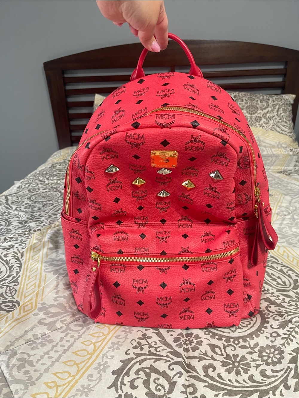 MCM studded hot pink backpack like new! Authentic